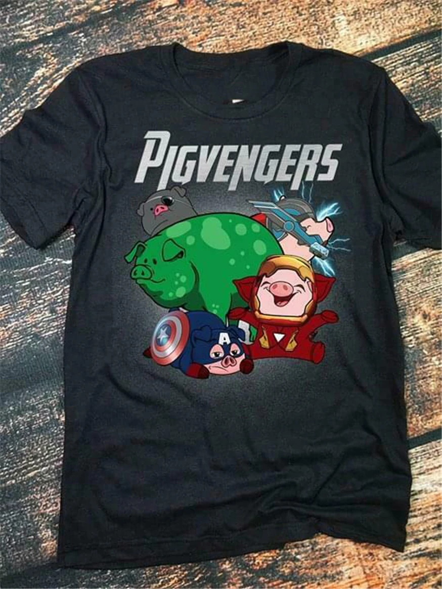 Pigvengers поросенок Мстители Endgame футболка Черная Хлопковая мужская с принтом от