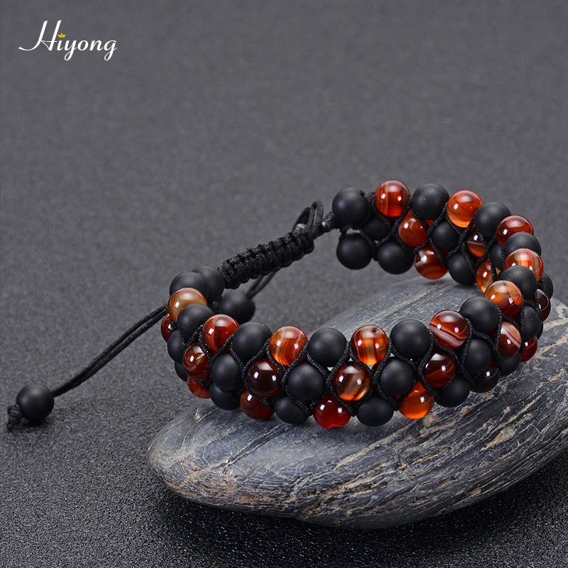 Striped agate HIYONG тигровый глаз и лавовый камень рок эфирное масло диффузор Браслет натуральные лечебные камни бусины браслет 8 мм регулируемые браслеты для мужчин - Окраска металла: Striped agate