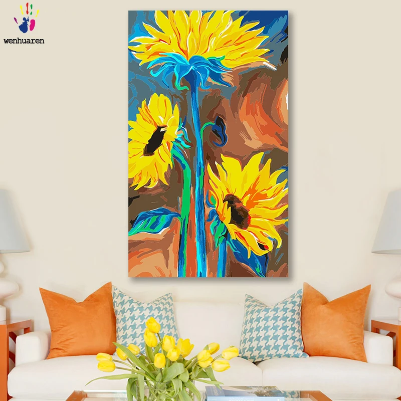 DIY картинки для раскраски по номерам с цветами абстрактный цветок Подсолнух