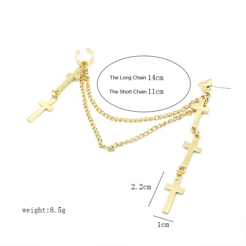 

Women Ear Clip Cross Fashion Tassel Punk Rock Party Wearing Unique Design Dangle Line Earrings Jewelry