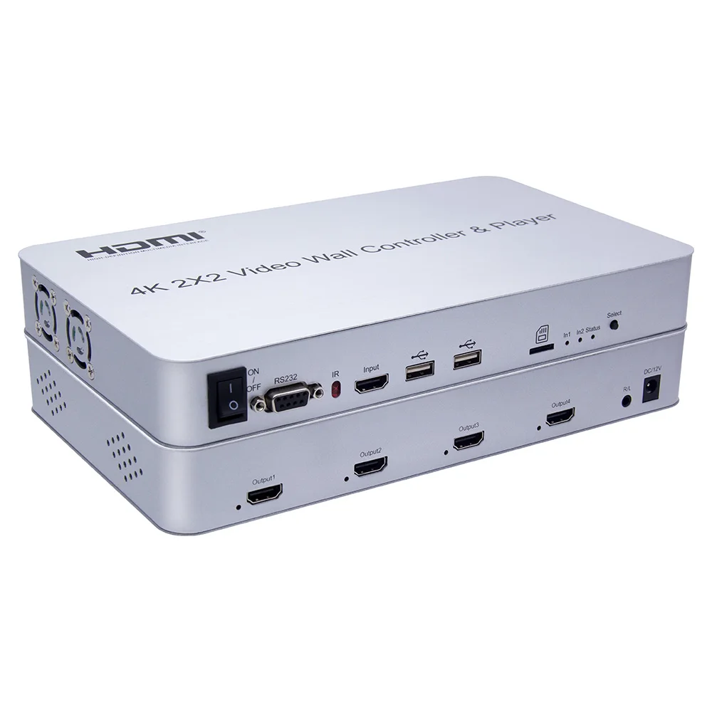 

Настенный видеоконтроллер с проигрывателем, 30 Гц, 2x2, HDMI-совместимый HDCP1.4, поддержка нескольких режимов сращивания, извлечение 3,5 мм