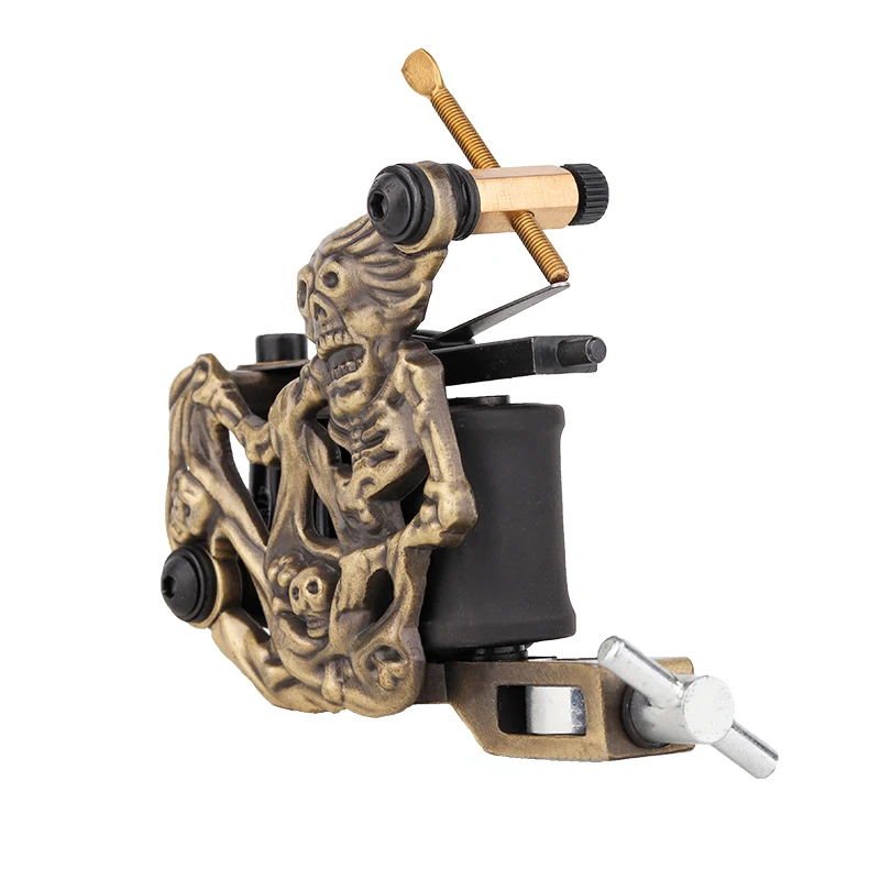 Дешевые тату машины пистолет золотой череп broze ручные 10 обмоток катушки чугунные