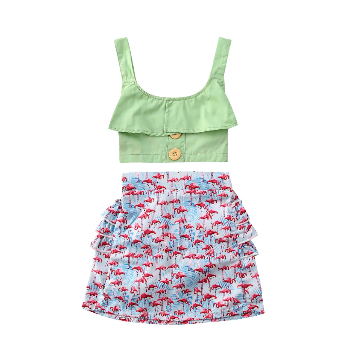 Одежда для маленьких девочек топ на бретельках с пуговицами + юбка изображением