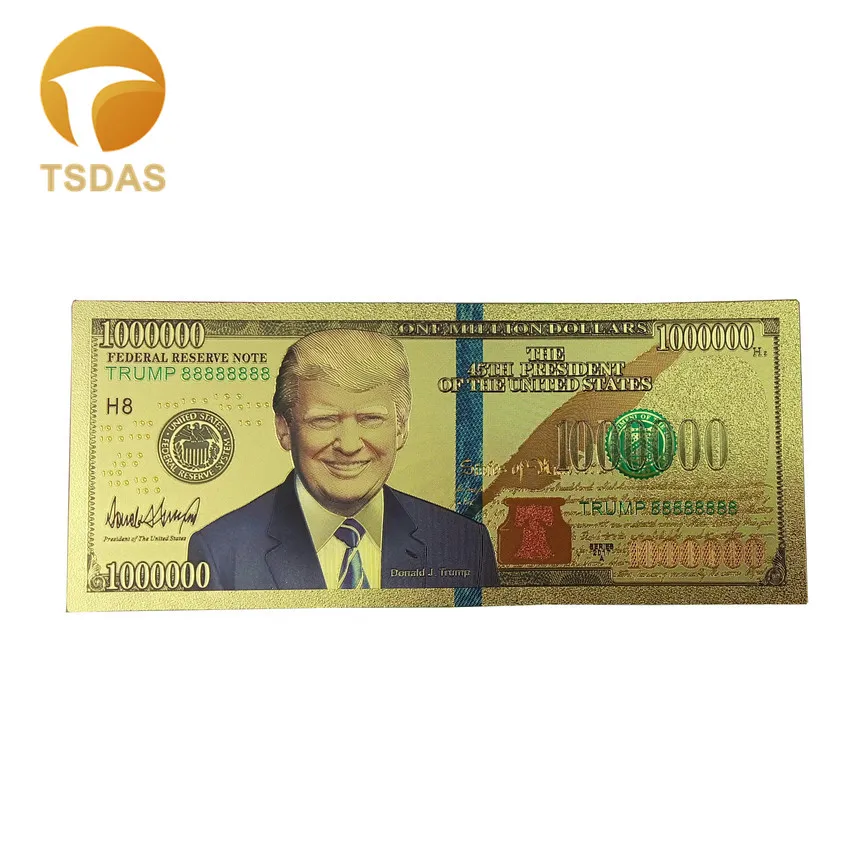 24 к золотые банкноты цветные США Трамп один миллиона долларов в позолоченные для