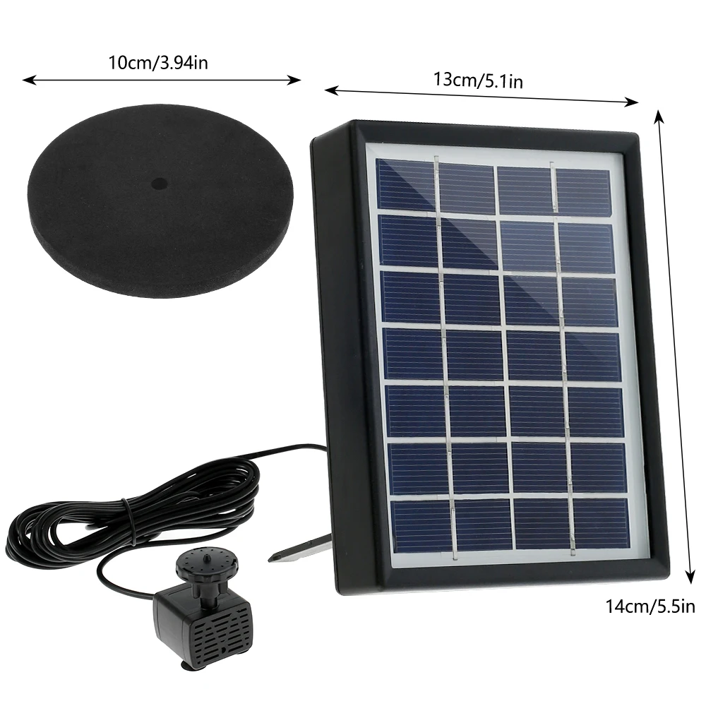 

2W/7V Solar Panel Fountain 220L/H Water Pump Black Garden Pool Pond Aquarium Long Life Span Sunlight Bird Baths Spray Nozzles