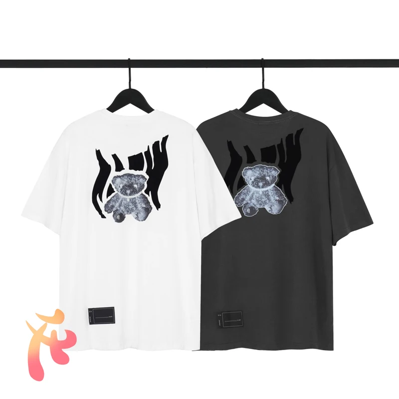 

We11done Luminous Spring Flocking Heat Transfer Bear Women Men's T-shirt Welldone Fashion Casual Round Neck Short Sleeve T Shirt