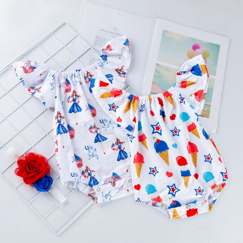 

Girls Infant's Off Shoulder Romper Cartoon Pattern Printing Jumpsuit 0-24M