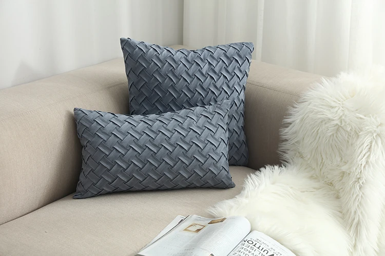 Blue Cushion Cover Soft Faux Suede Home Decorative Navy Pillow Cover Woven Pattern Green 45x45cm/30x50cm