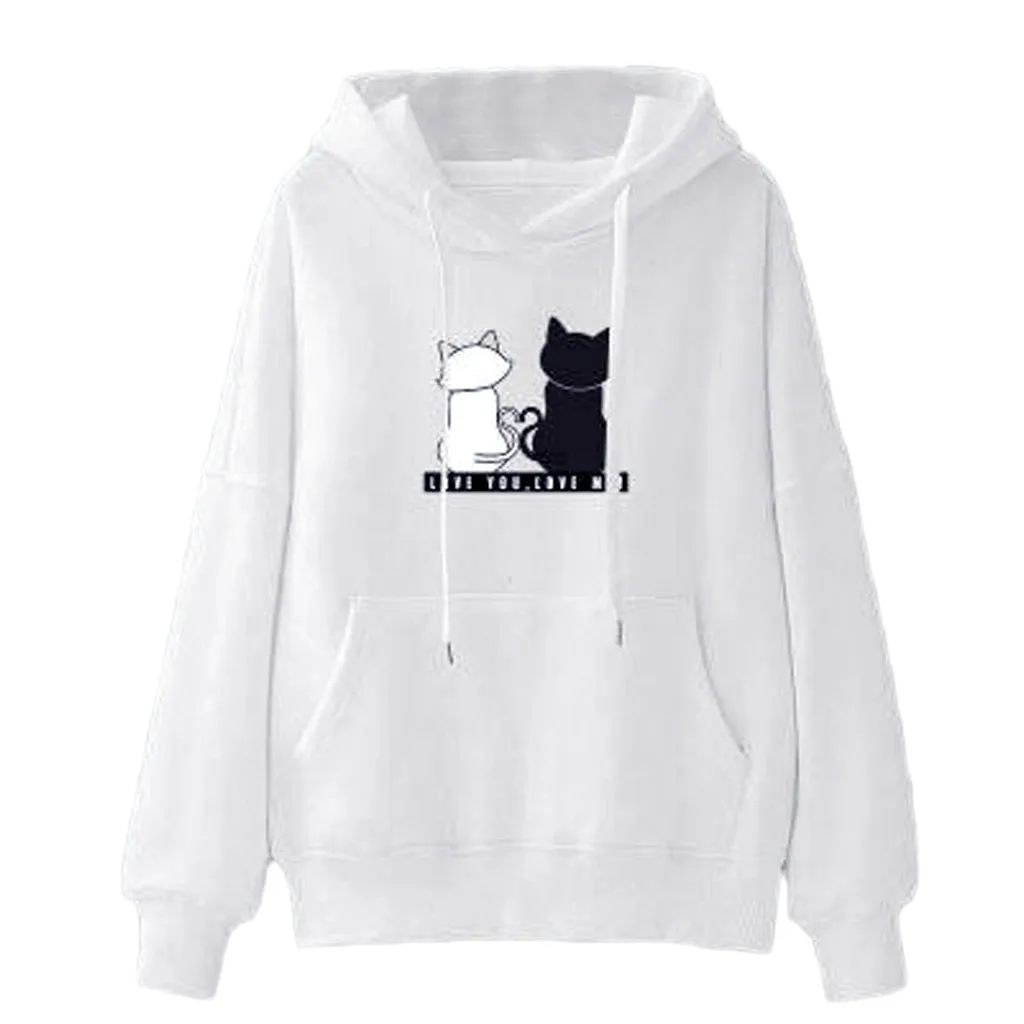 

Женские толстовки с завязками Love Cat, простые худи с принтом, Повседневная Толстовка, зимний женский мешковатый джемпер с котом, пуловер, топы...