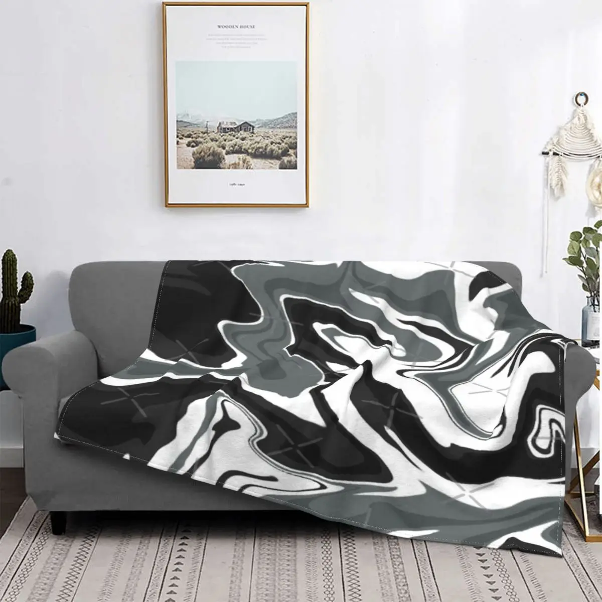 

Manta a cuadros para cama, cobertor para sofha, manta double, color blanco y negro