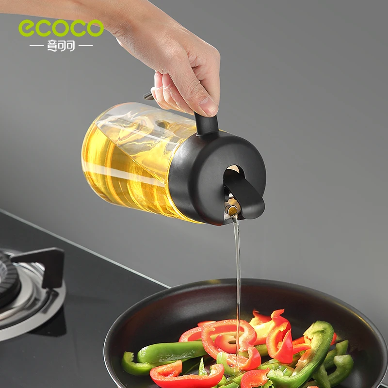 

Емкость для масла ECOCO, кухонные аксессуары, прозрачная бутылка для хранения, автоматическое открывание и закрывание, Стеклянная емкость для...