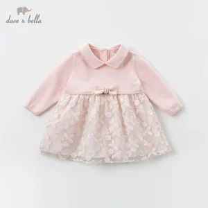 DB12991 демисезонное платье-свитер в цветочек с бантом для маленьких девочек, детское модное платье для вечеринки, детская одежда в стиле 