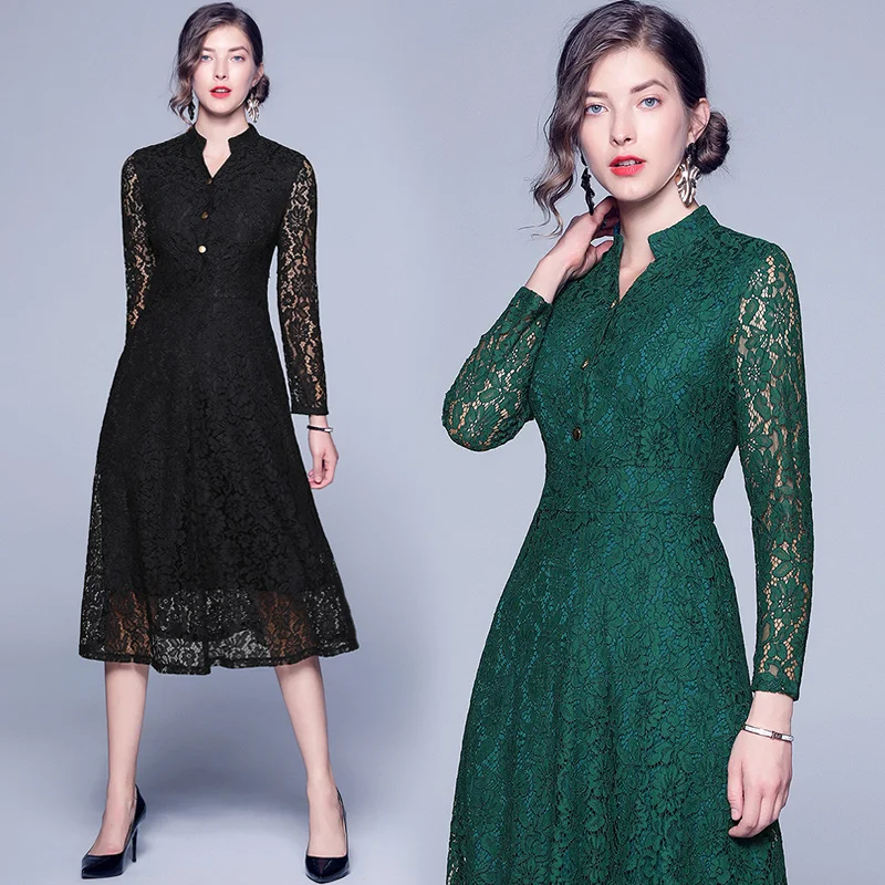 Новинка черное кружевное платье с v-образным вырезом ropa mujer Verano 2020 большие размеры