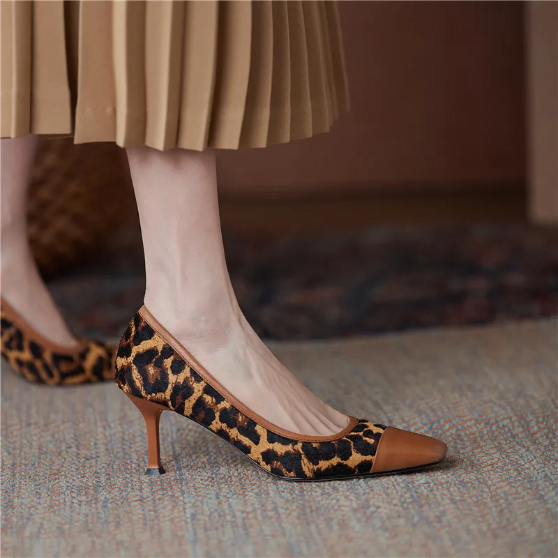 

MORAZORA 2021 Women High Heels Shoes Genuine Leather Ladies Pumps Fashion Leopard Shallow Party Shoes Summer Single Shoes