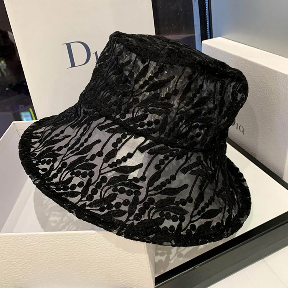 Панама женская кружевная с широкими полями Мягкая от солнца цветочным принтом