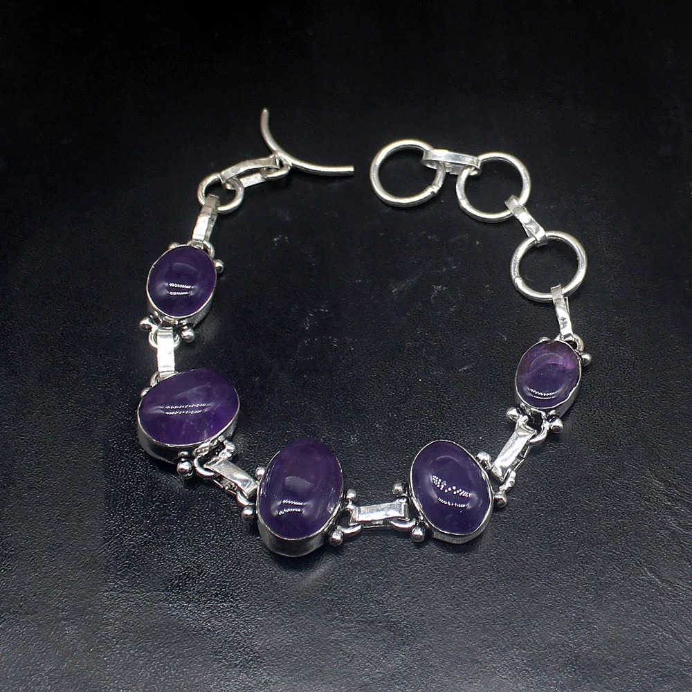

Gemstonefactory Jewelry Big Promotion Single Unique 925 Silver Vintage Purple Quartz Lady Women Charm Bracelet 19cm 20213239