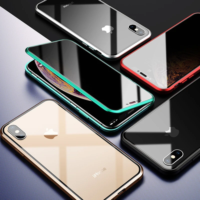 Двойное магнитное закаленное стекло чехол для телефона для iPhone 6S 7 8 Plus XR XS 11 Pro MAX Магнитный антишпионский защитный чехол для телефона