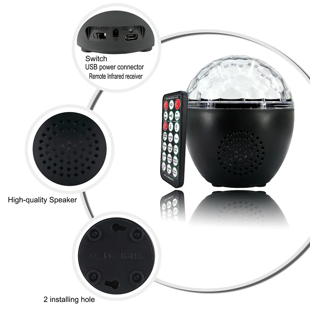

16 Colors LED Ball Projector Light Bluetooth Sound-Activated Remote Control Music Night Lamp for Bedroom Stage Party Decor