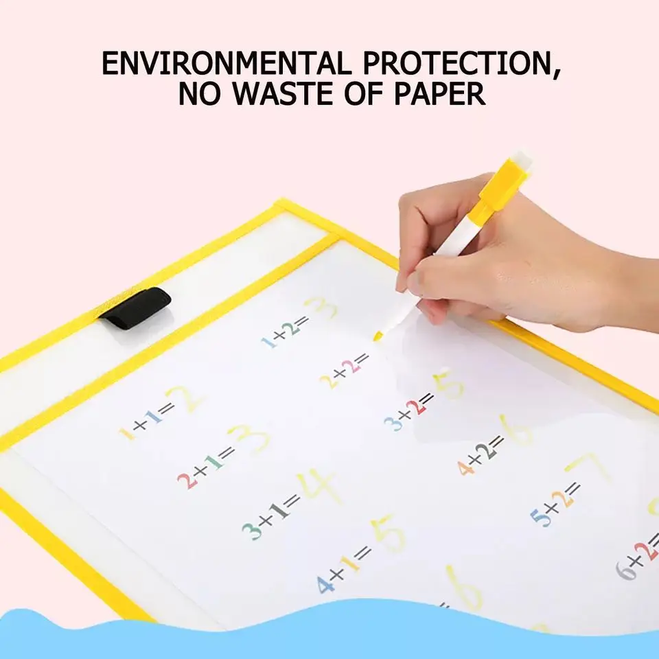 Эко дружественные Многоразовые прозрачные файл карман сухой стираемый дисплей