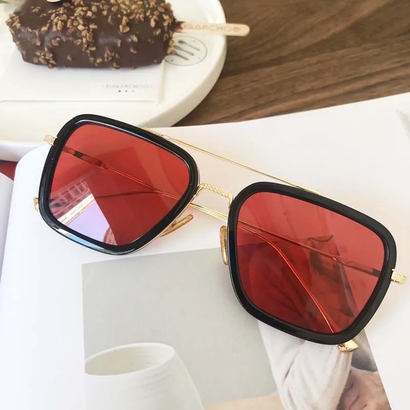 gold red Lens Мстители Tony Stark мужские солнцезащитные очки Брендовые дизайнерские Роскошные мужские модные высокое качество для знаменитостей Железный человек 3 очки для просмотра фильмов - Цвет линз: gold red Lens