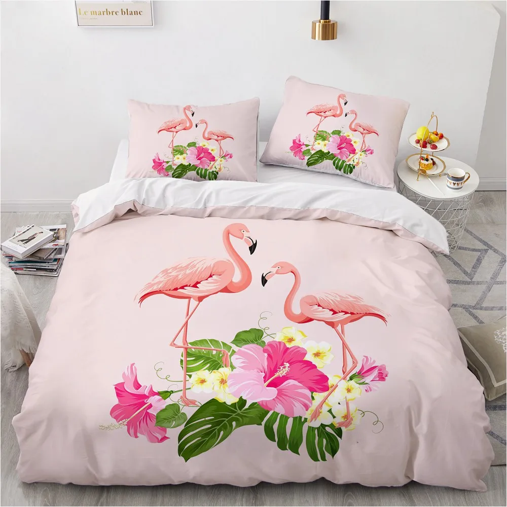Simple Bedding Sets 3D Flamingo Duvet Quilt Cover Set Comforter Bed Linen Pillowcase King Queen Full Double Home Texitle|Комплекты