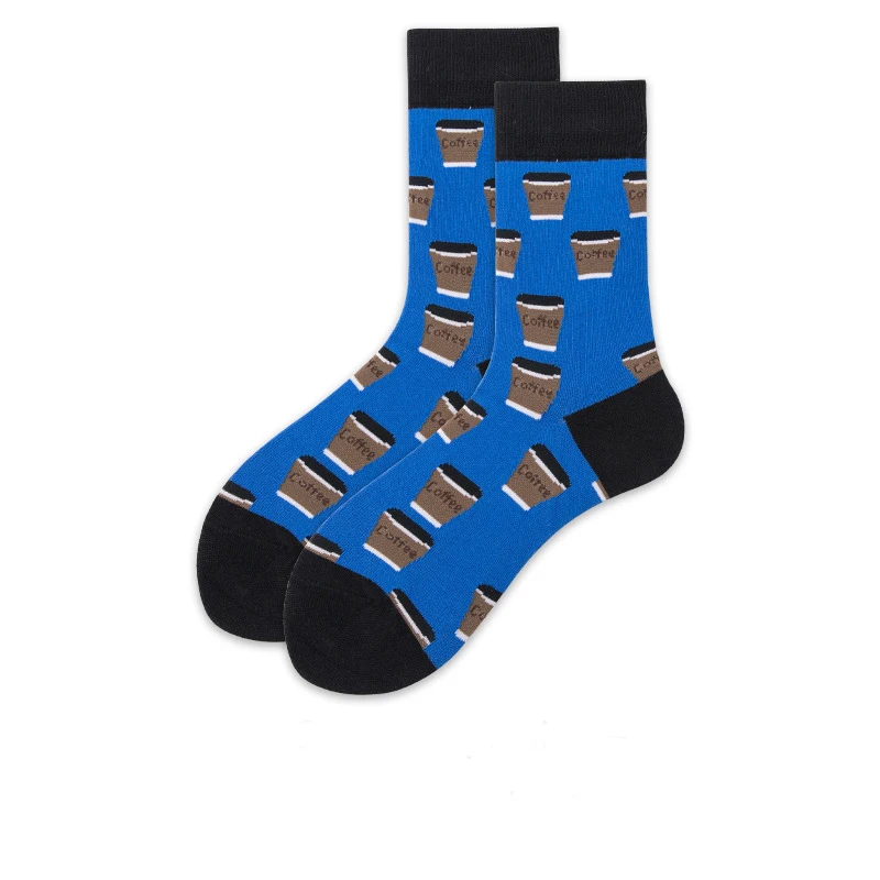 Синий Christmas Socks Coffee Cup Pattern Fun Letter Unisex Europe And America Street Style Fashion Socks Cool wholesale - Цвет: Синий