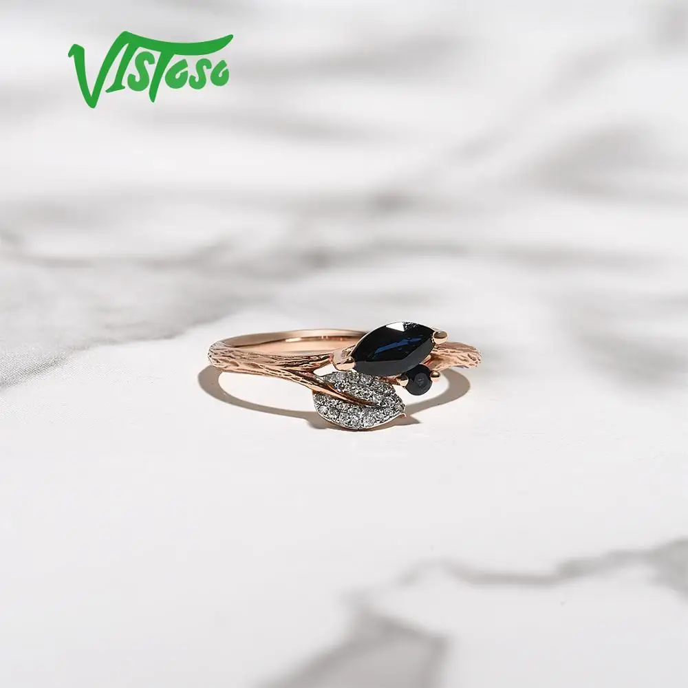 Женское кольцо из розового золота VISTOSO Pure 14K 585 Сияющие алмазы синий сапфир