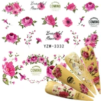 2021 new arrival 1 pc nail art flower pink colors rose water design tattoos nail sticker decals for beauty manicure tools