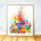 Картина из страз Замок Диснея, настенное украшение с разноцветным радужным замком для вечерние комнаты, детского дня рождения, мозаика из страз, подарок