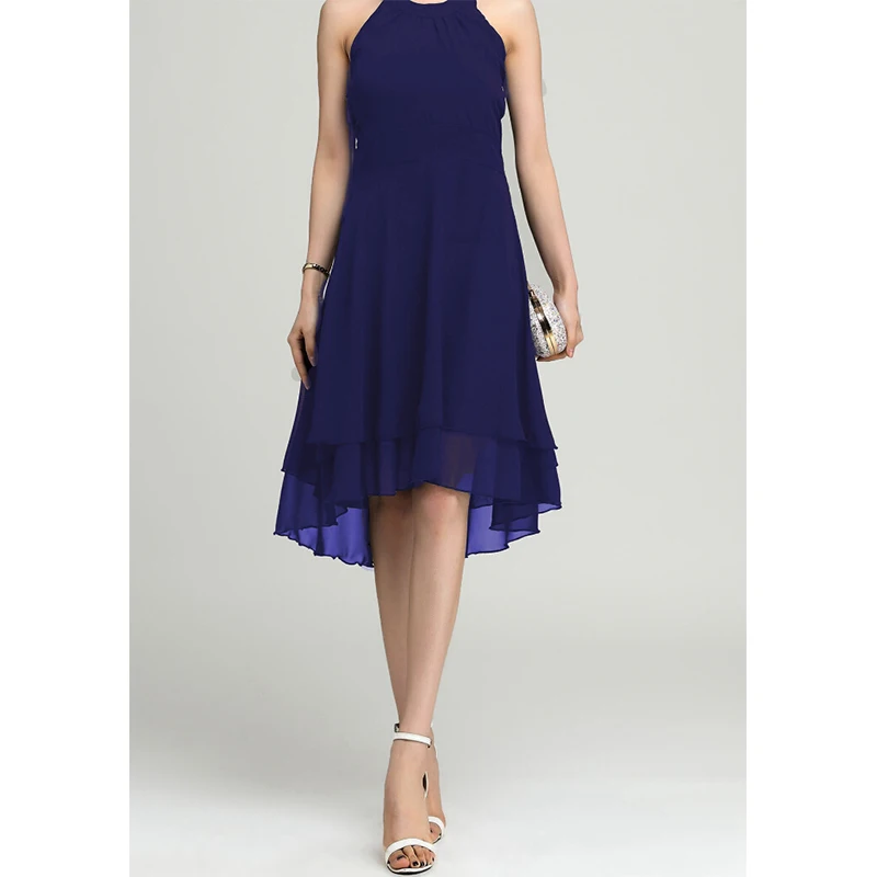 

CN Summer Women Dress 2021 Pluse Size High Waist Ladies Sexy Chiffon Dresses A-Line Elegant Solid Color Sleeveless Midi Dress