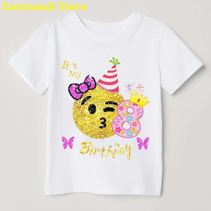 

It'S My 8th Birthday Gift T-Shirt Summer Tops For Girls Kawaii Children'S Clothing Funny Bow Butterfly Tshirt Harajuku Shirt