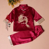 kids boy dragon embroidery tang suit traditional chinese style kung fu tai chi uniform children oriental clothing outfits set