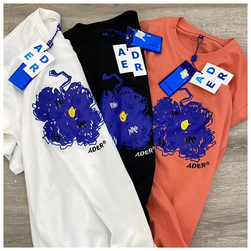 

Good quality ADER ERROR summer couple o-neck printed T-shirt blue graffiti flower printed short-sleeved T-shirt men women