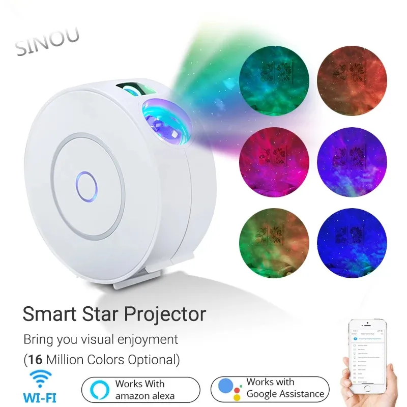 

Tuya интеллигентая (ый) проектор звездного неба Galaxy Облако/мобильный волны звездного неба, Wi-Fi, светящаяся светодиодная применение Беспроводн...