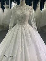 luxury beaded wedding dress 2021high quality lace ball gown muslim bridal dress customized long sleeves vestido de noivas