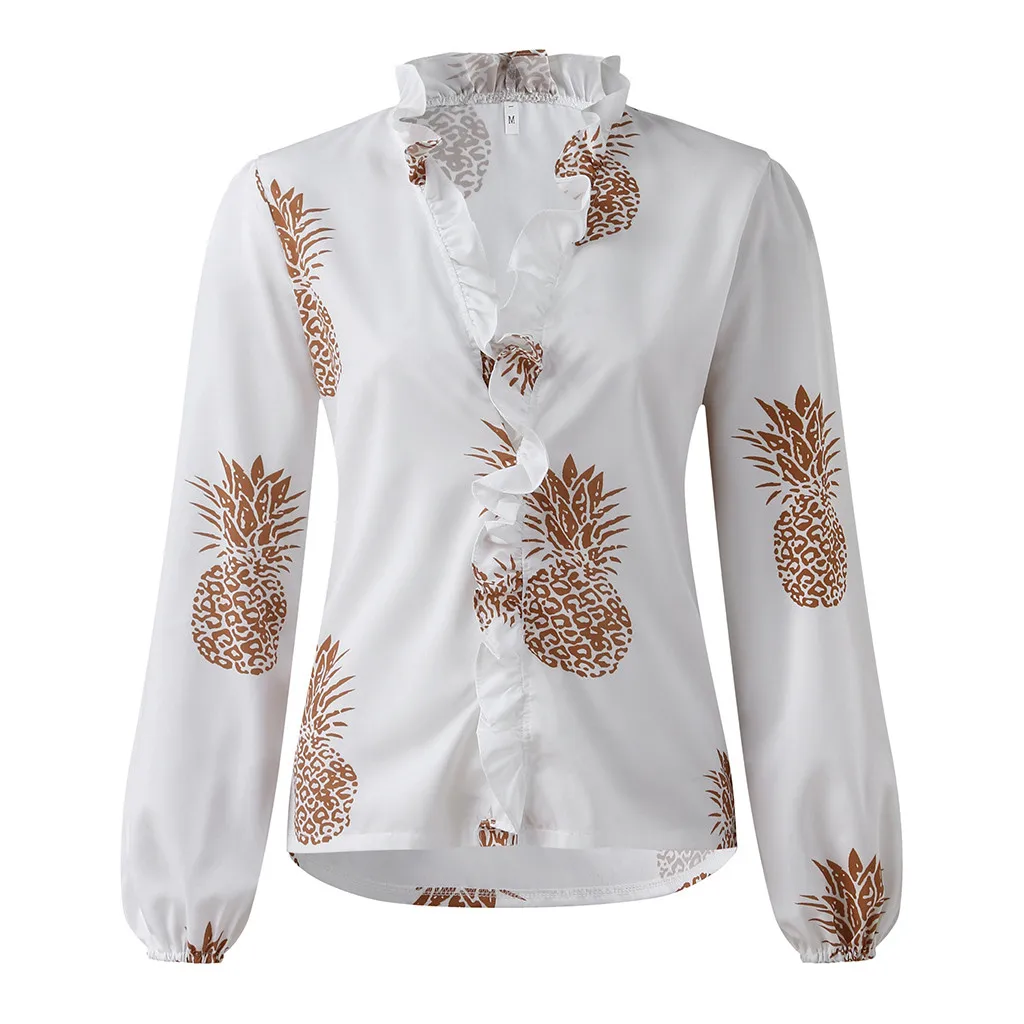 Лидер продаж Женская Повседневная Блузка с принтом ананаса топы длинным рукавом