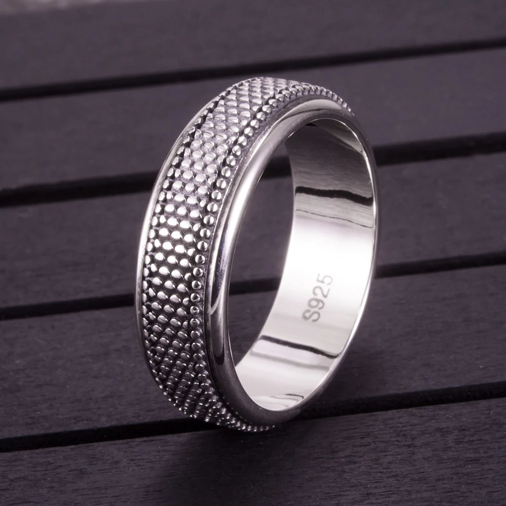 

925 Sterling Silver Ring for Men Rotatable Tibetan Silver 925 Silver Ring Wave Point Sterling Silver 925 Ring Retro Men 925 Ring