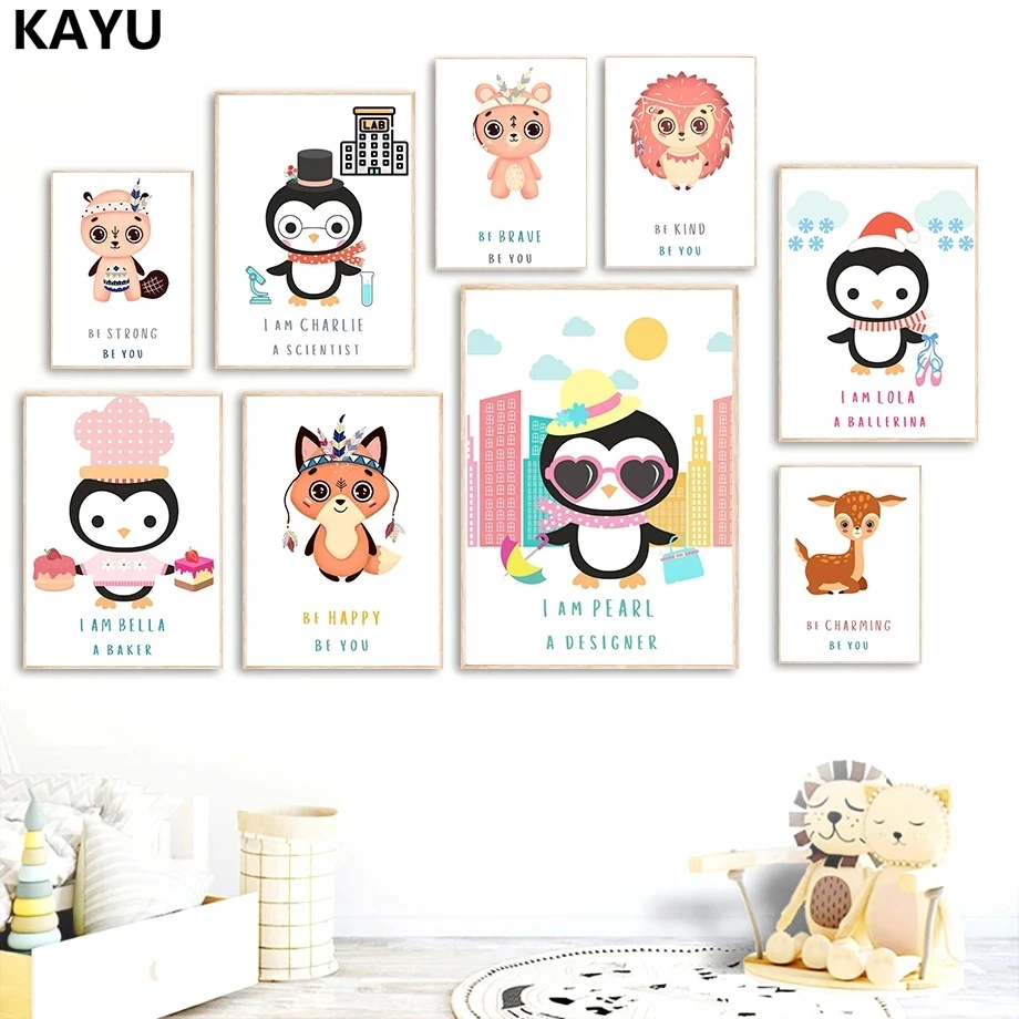

Animals Fox Bear Hedgehog Deer Penguin Nursery Wall Art Canvas Painting Nordic Posters And Prints Wall Pictures Kids Room Decor
