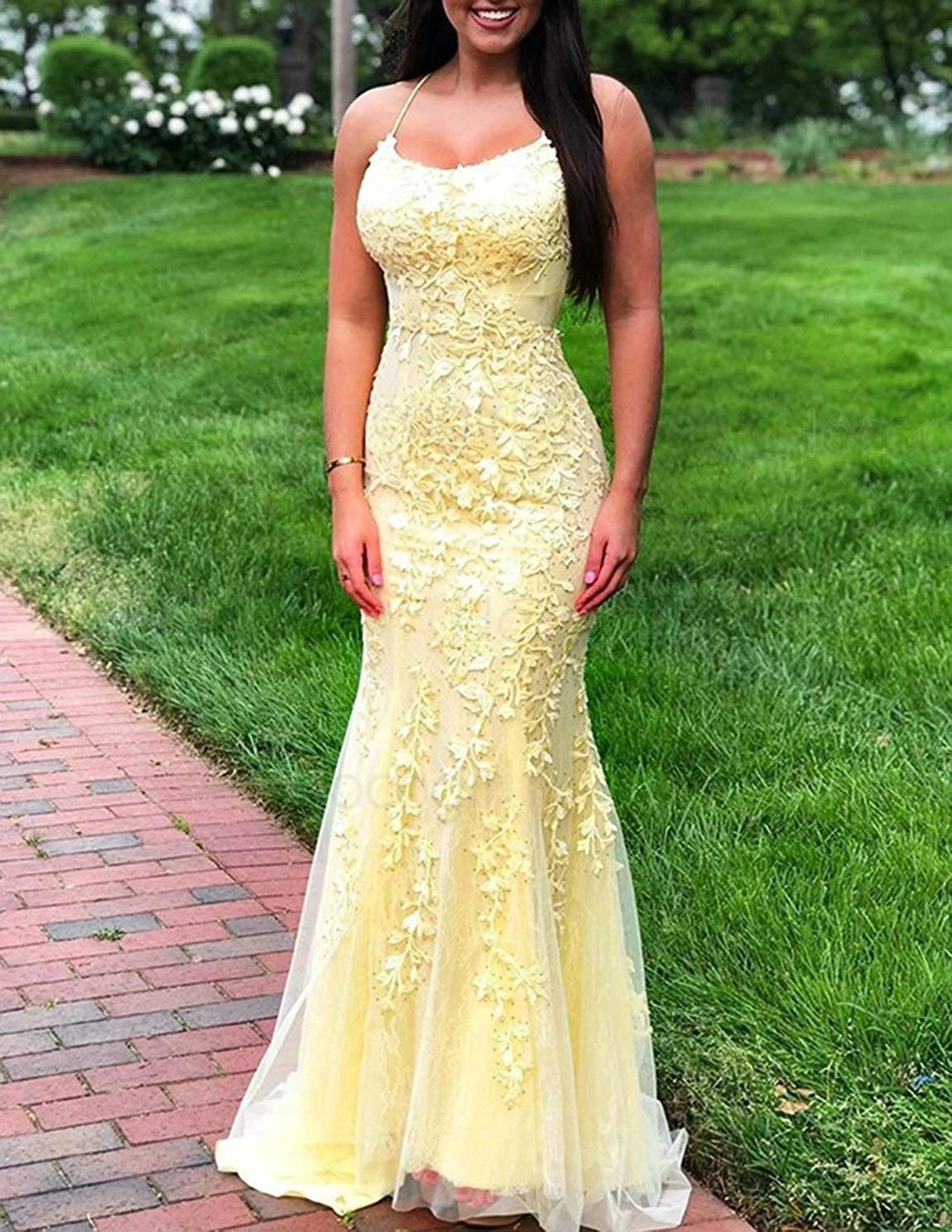 Женское длинное вечернее платье Русалочки с открытой спиной и аппликацией Robe De