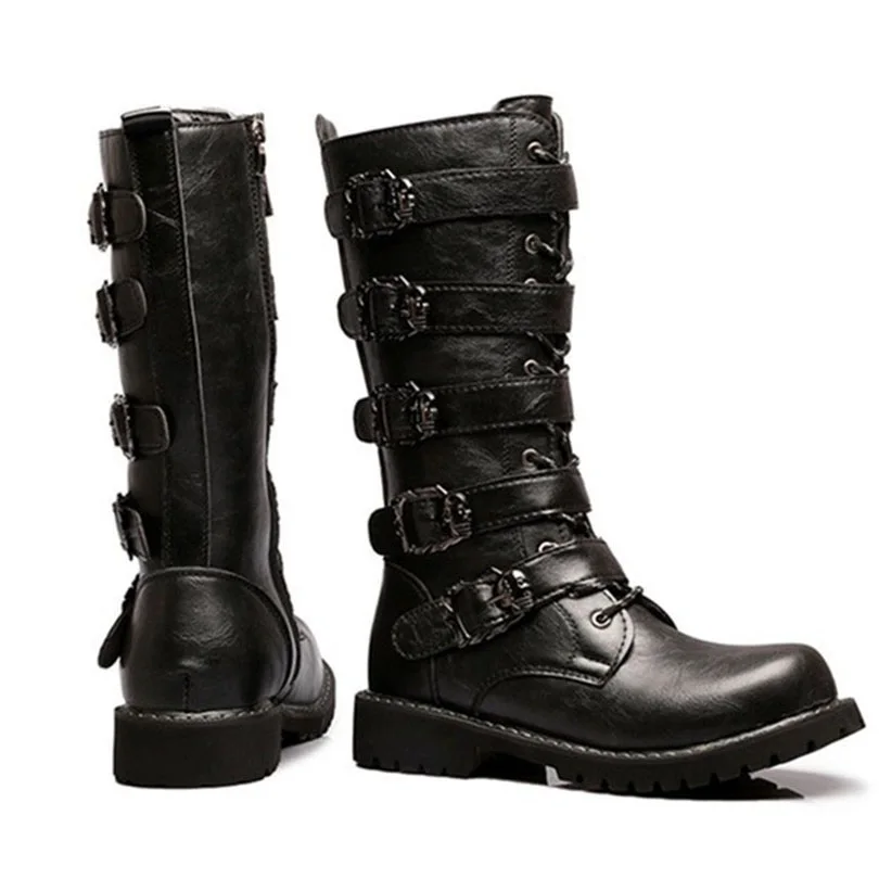 Мужские длинные ботинки в британском стиле LIN KING черные из искусственной кожи