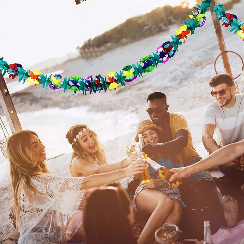 2 комплекта 3 м тканевые цветы листья Luau Бумажная гирлянда тропические джунгли