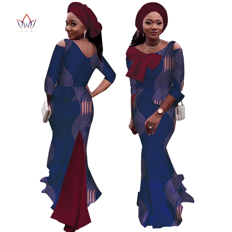 Длинные платья с принтом Анкары и бантом африканские для женщин традиционная