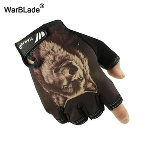 Перчатки мужские с полупальцами, тактические митенки с рисунком волка, Нескользящие, Нескользящие, для велоспорта, спорта, фитнеса