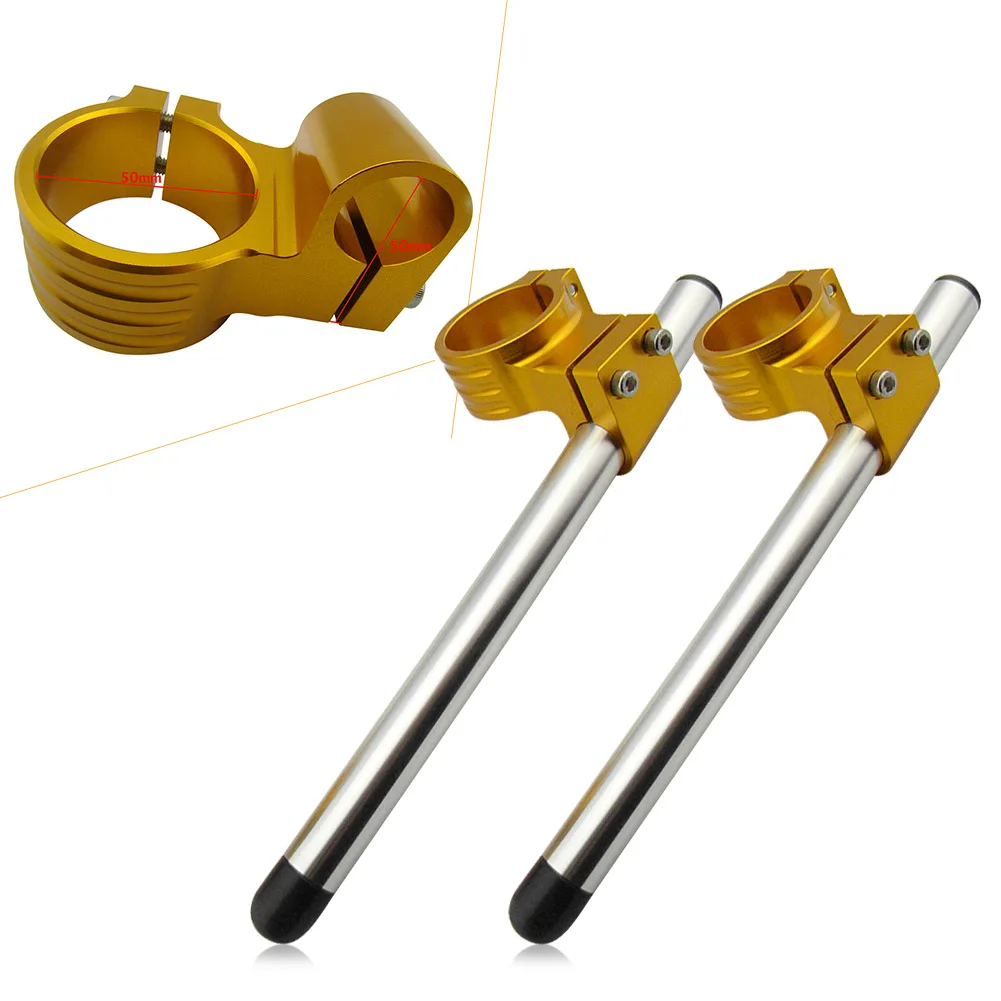 

50mm Fork Tube Handlebar Mount Clips for Aprilia Yamaha Honda Kawasaki Suzuki GSXR 600 750 CBR954RR YZF-R6 YZF750R ZX1400 ZX1000