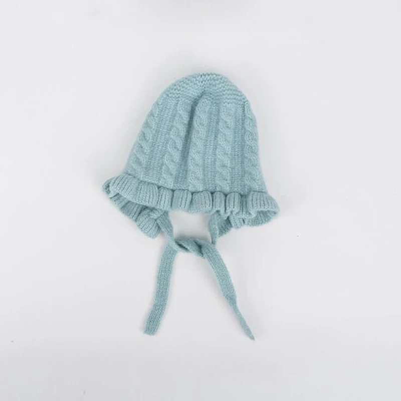 

Baby Girl Hats Fashion Ruffled Windproof Baby Girl Caps Red Knitted Children's Hats For Autumn Winter 9 Color