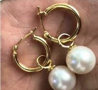free shipping 12mm perfect white australia south sea shell pearl dangle earring 14k20