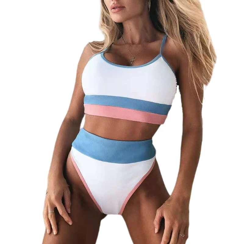 

Women Sexy 2pcs High Waist Bikini Set Contrast Color Leopard Patchwork Swimsuit 875D