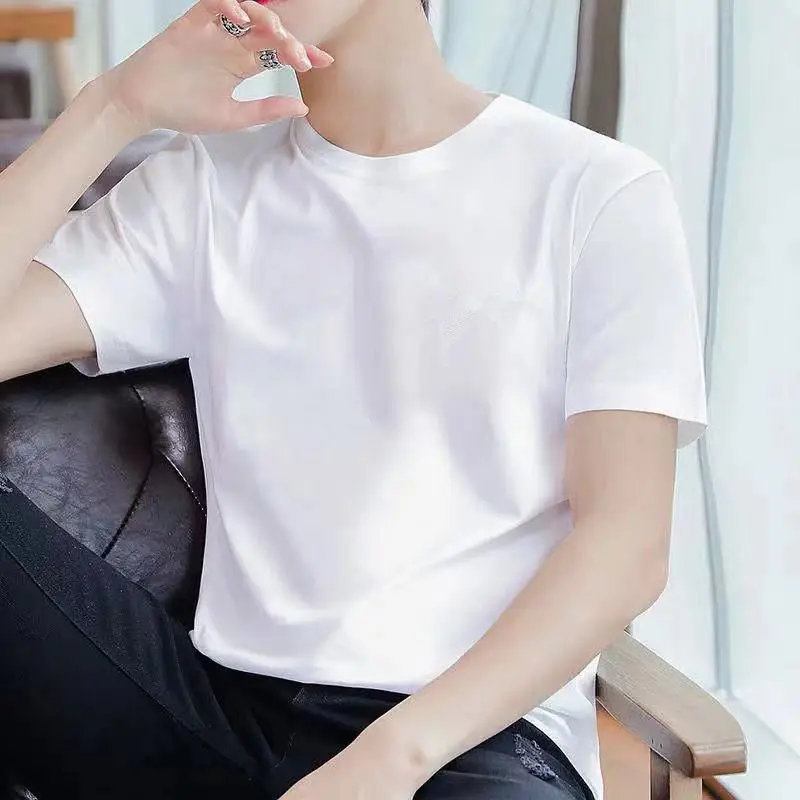 

Summer Solid Color Short Sleeve T-shirt Men's Round Neck Half Sleeve Upper Garment White Men's Bottomed Shirt Fashion Brand