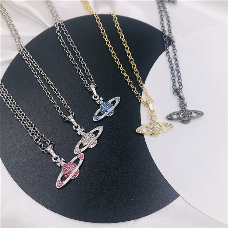 

Ins Personality Love Necklace Shiny Saturn Planet Pendant Necklace for woman Vintage Hip Hop Girls