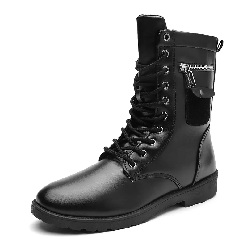 Winter Men Motorcycle Boots Fashion Mid-Calf Punk Rock Punk Shoes Mens BootsLeather Black High top Casual Boot Man - Цвет: 3